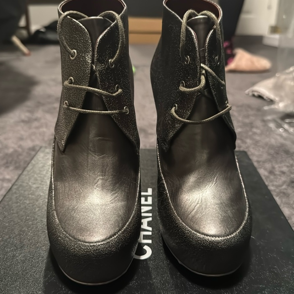 Silver Chanel bootie